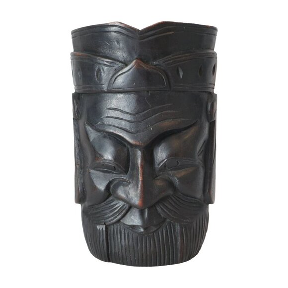 Vintage Hand-Carved Wooden Wall Mask With Bearded Face Design - Picture 1 of 6